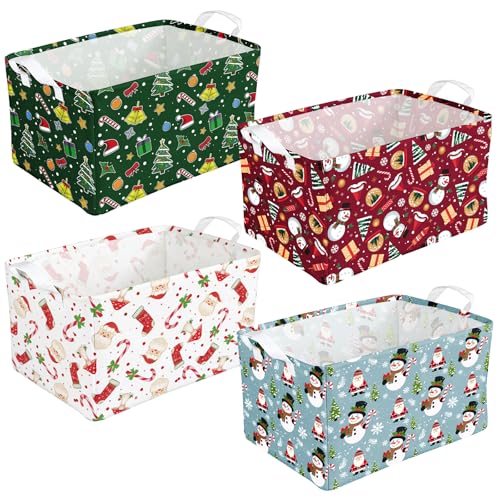 Breling 4 Pcs Christmas Storage Basket Snowman Santa Claus Candy Cane Snowman Basket with Handles Large Collapsible Storage Bins Boxes for Xmas Gift Laundry Shelves Home Office 15 x 10 x 8 Inch - Image 1