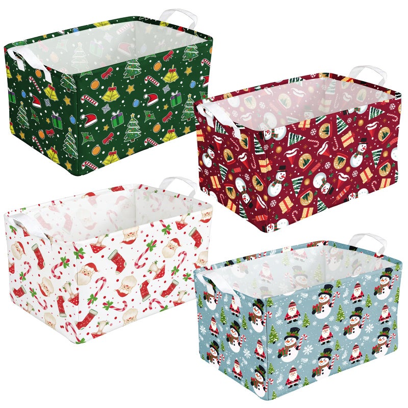 Breling 4 Pcs Christmas Storage Basket Snowman Santa Claus Candy Cane Snowman Basket with Handles Large Collapsible Storage Bins Boxes for Xmas Gift Laundry Shelves Home Office 15 x 10 x 8 Inch - Image 2