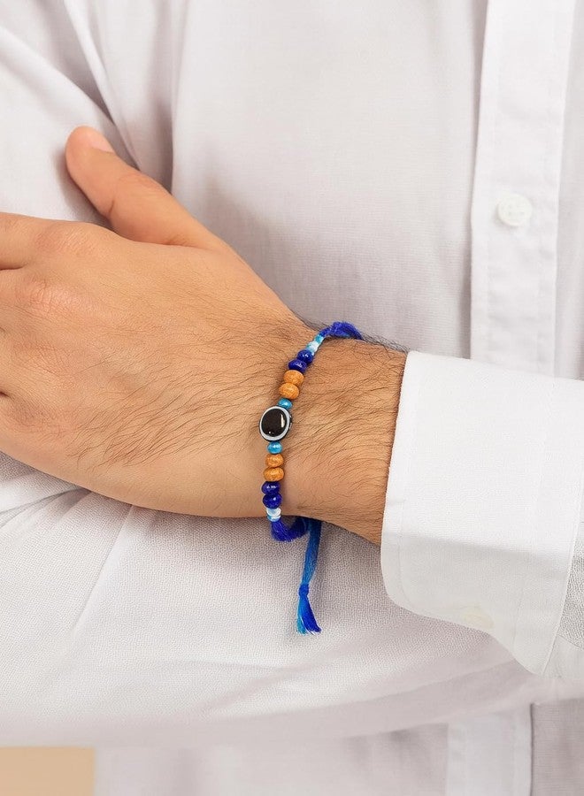 ATHZ Bhaiya Bhabhi Rakhi Set – Nazariya & Mohini | Evil Eye Rakhi with Blue Thread for Bhaiya & Elegant Pearl-Gold Bracelet for Bhabhi | Rakshabandhan Set - Image 2
