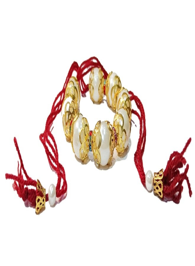 ATHZ Bhaiya Bhabhi Rakhi Set – Nazariya & Mohini | Evil Eye Rakhi with Blue Thread for Bhaiya & Elegant Pearl-Gold Bracelet for Bhabhi | Rakshabandhan Set - Image 4