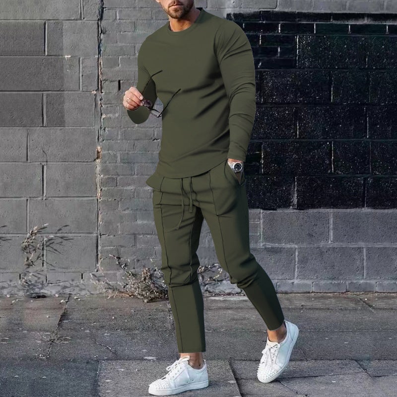 2025 Cross-Border Men''s Autum Suit Loose Round Neck Long-Sleeved T-Pants Two-Piece Casual Men''s Sports Suit - Image 1