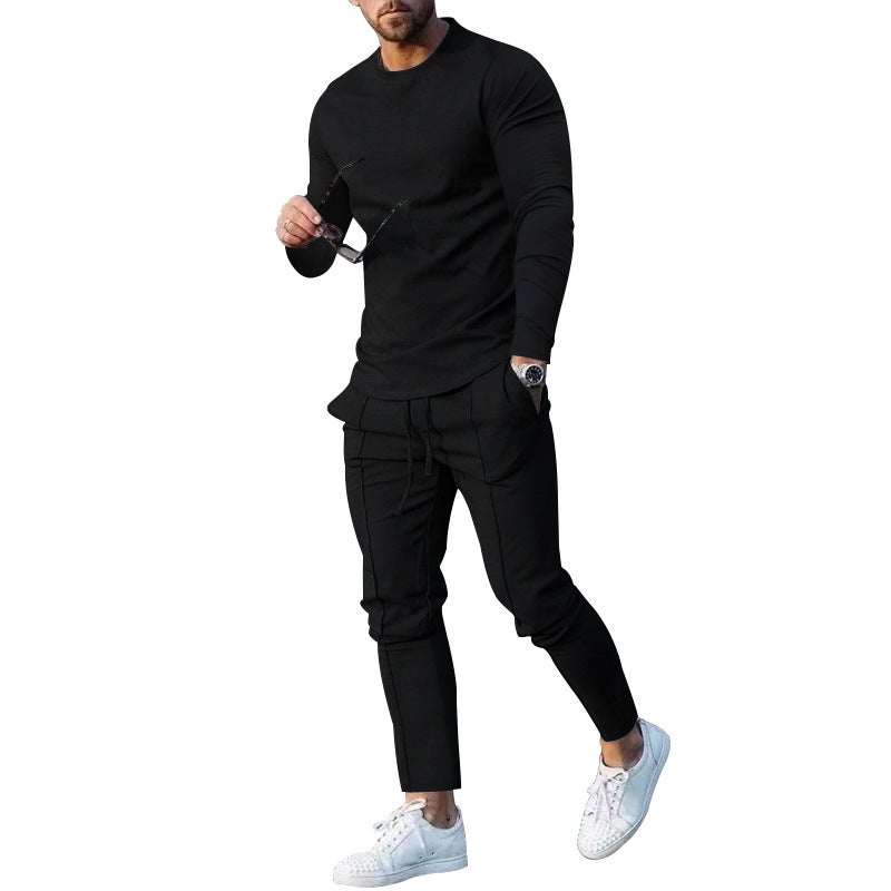 2025 Cross-Border Men''s Autum Suit Loose Round Neck Long-Sleeved T-Pants Two-Piece Casual Men''s Sports Suit - Image 4