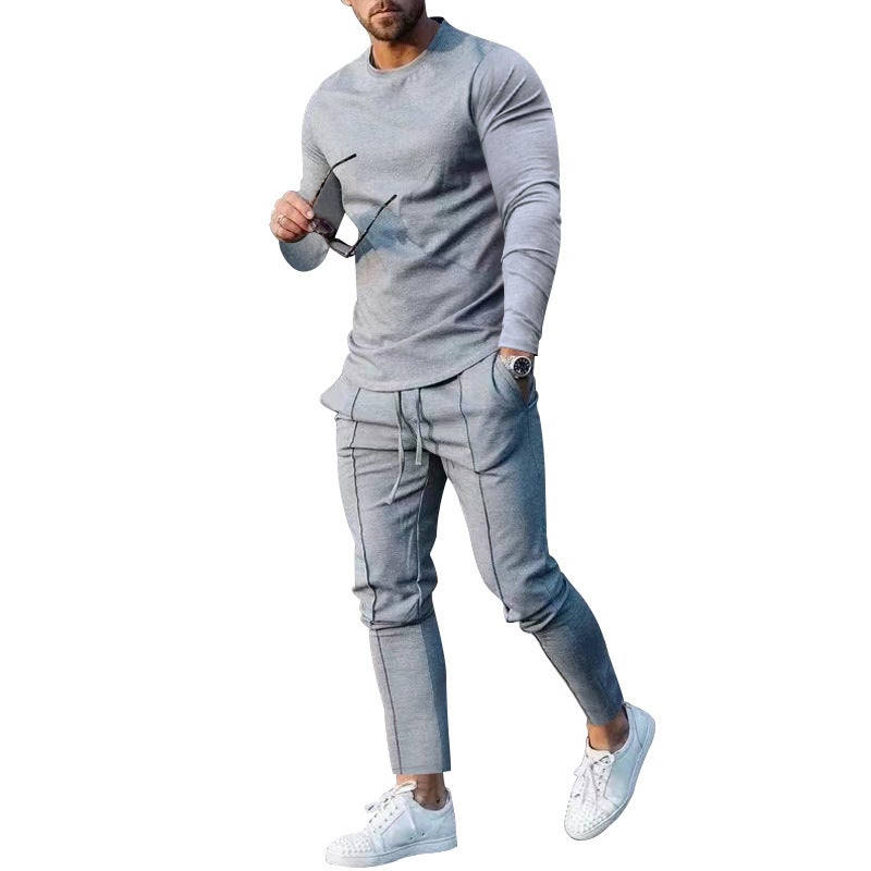 2025 Cross-Border Men''s Autum Suit Loose Round Neck Long-Sleeved T-Pants Two-Piece Casual Men''s Sports Suit - Image 5