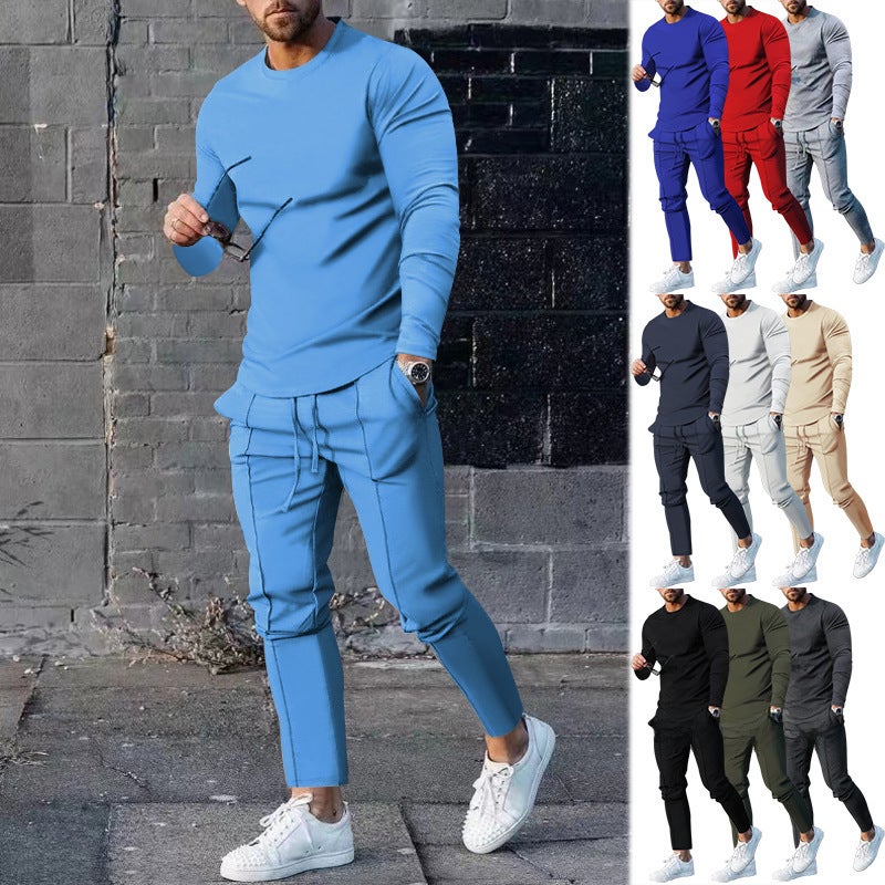 2025 Cross-Border Men''s Autum Suit Loose Round Neck Long-Sleeved T-Pants Two-Piece Casual Men''s Sports Suit - Image 3