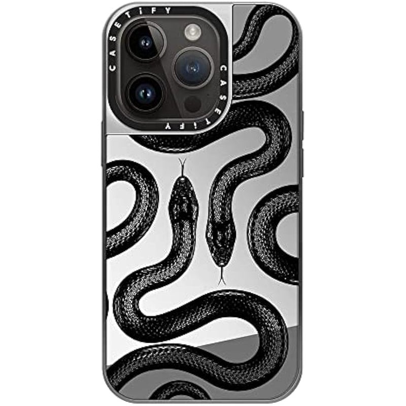 Casetify Mirror Case for iPhone 14 Pro Compatible with Magsafe - Black Kingsnake - Silver on Silver - Image 3
