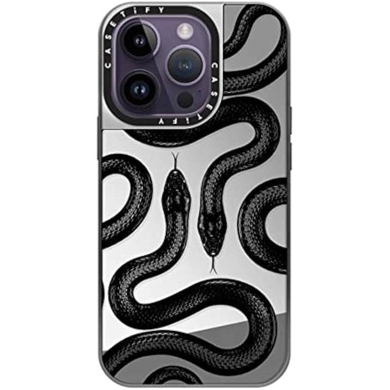 Casetify Mirror Case for iPhone 14 Pro Compatible with Magsafe - Black Kingsnake - Silver on Silver - Image 1