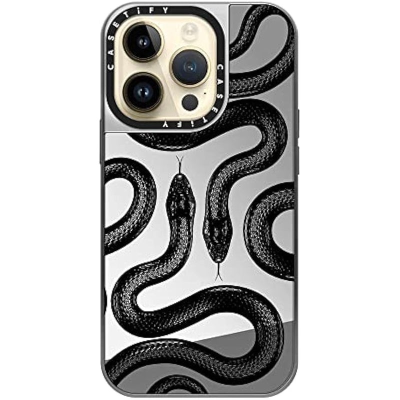 Casetify Mirror Case for iPhone 14 Pro Compatible with Magsafe - Black Kingsnake - Silver on Silver - Image 4