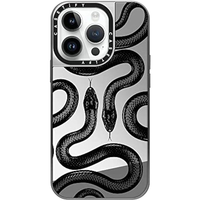 Casetify Mirror Case for iPhone 14 Pro Compatible with Magsafe - Black Kingsnake - Silver on Silver - Image 2