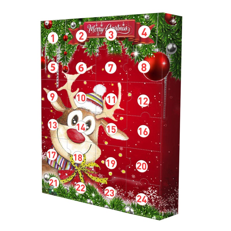 Christmas Elk Advent Calendar With 24 Little Doors Mystery Gift for Kids - Safe Materials Fosters Patience Creativity - Daily Surprises Red Countdown for Holiday Entertainment - Image 1