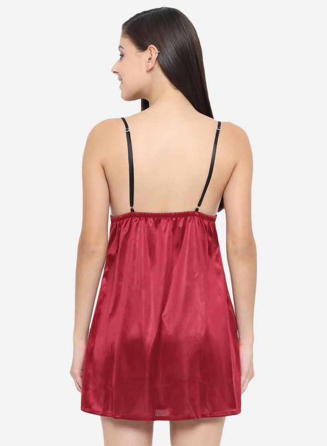 Take Two Solid V Neck Strappy Satin Babydoll By KLAMOTTEN - Image 1