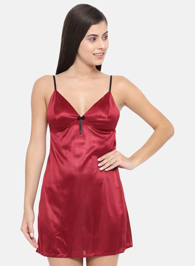 Take Two Solid V Neck Strappy Satin Babydoll By KLAMOTTEN - Image 4