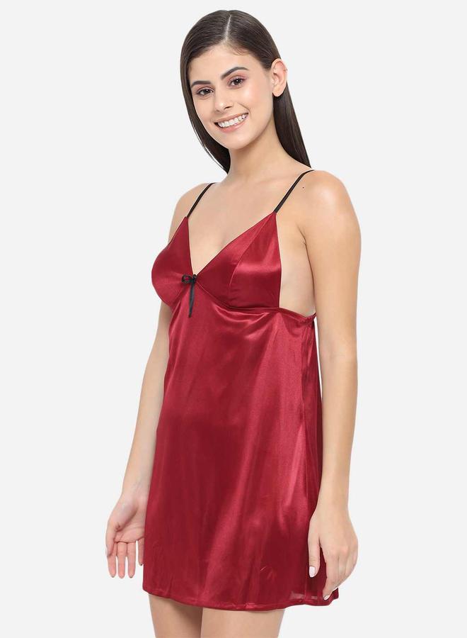 Take Two Solid V Neck Strappy Satin Babydoll By KLAMOTTEN - Image 5