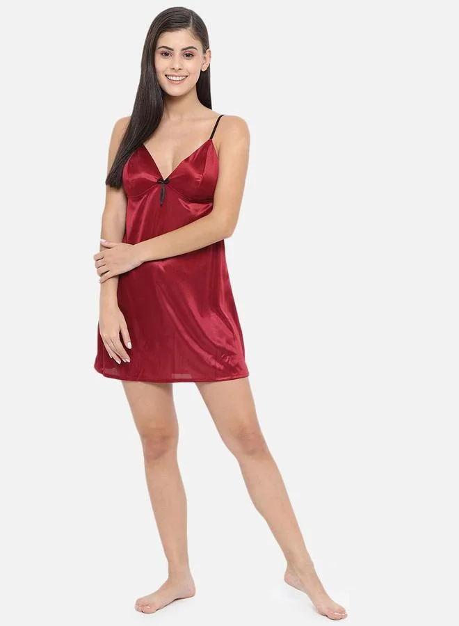 Take Two Solid V Neck Strappy Satin Babydoll By Klamotten