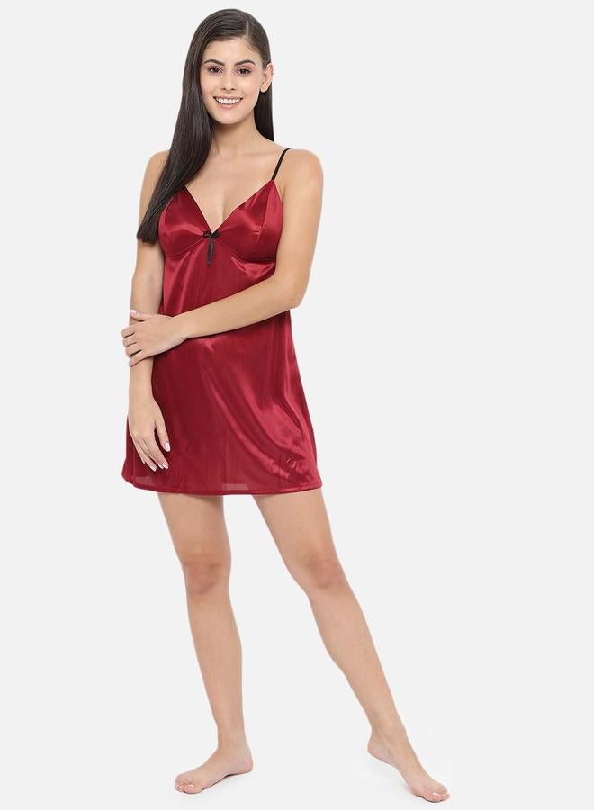 Take Two Solid V Neck Strappy Satin Babydoll By KLAMOTTEN - Image 2