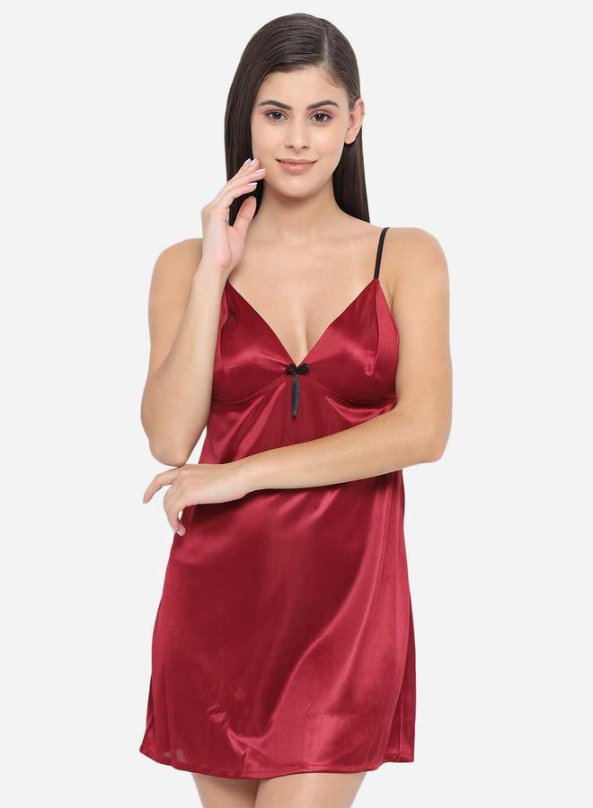 Take Two Solid V Neck Strappy Satin Babydoll By KLAMOTTEN - Image 3