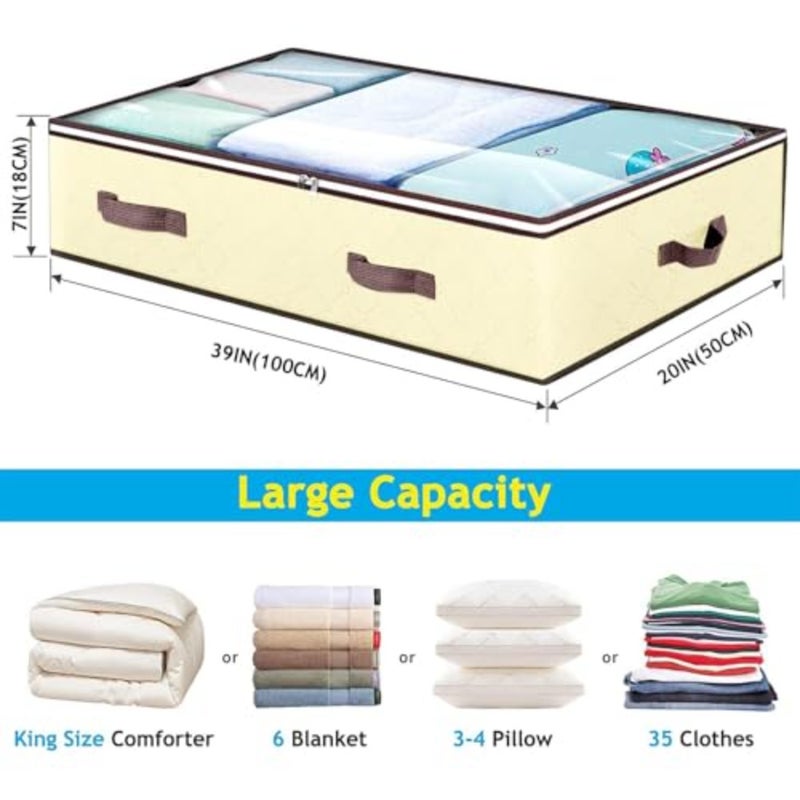 90L Under Bed Storage Containers, Closet Organizers and Storage Bins, Foldable Underbed Storages Bags for Blankets, Towels, Comforter, Sweaters, Pillows, Linen Sheets, Wrapping Paper - Image 2