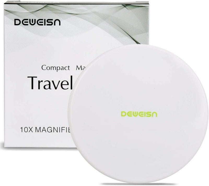 deweisn Magnifying Compact Cosmetic Mirror Elegant Compact Pocket Makeup Mirror, Handheld Travel Makeup Mirror with Powerful 10x Magnification and 1x True View Mirror for Travel or Your Purse