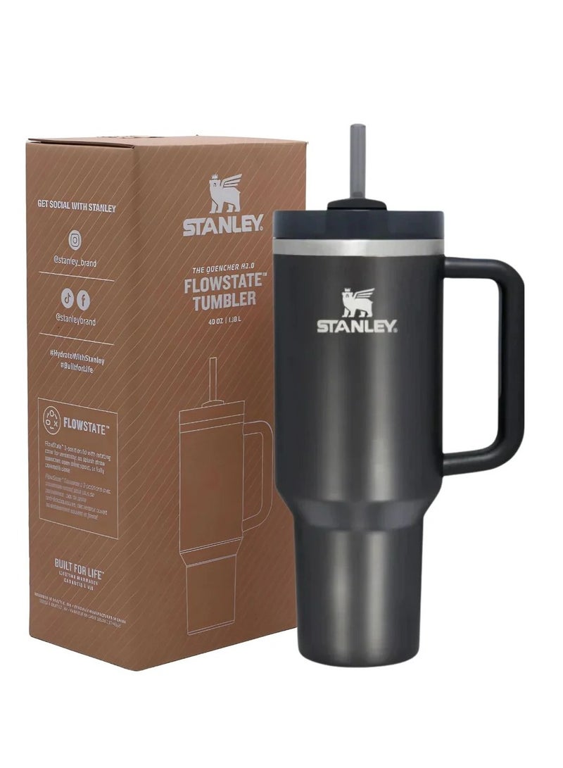Stanley Quencher H2.0 FlowState Vacuum Insulated Tumbler – 40oz Black Stainless Steel Travel Mug with Leakproof Lid & Reusable Straw – Double-Walled Thermal Insulation – Keeps Drinks Hot for 7 Hours & Cold for 24 Hours – Durable, BPA-Free, Portable & Ideal for Coffee, Water, Smoothies, Iced Tea & On-the-Go Hydration  - Image 1
