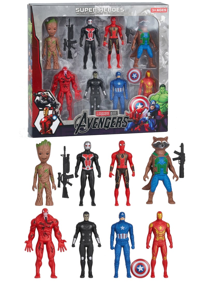 Marvel Super Hero Action Figures Set of 8 – Avengers & Guardians of the Galaxy | Groot, Rocket Raccoon, Captain America, Iron Man, Spider-Man, Ant-Man & Carnage | 4-Inch Collectible Toy Set & Cake Toppers | Best Birthday Gift for Boys & Kids 3+ - Image 1