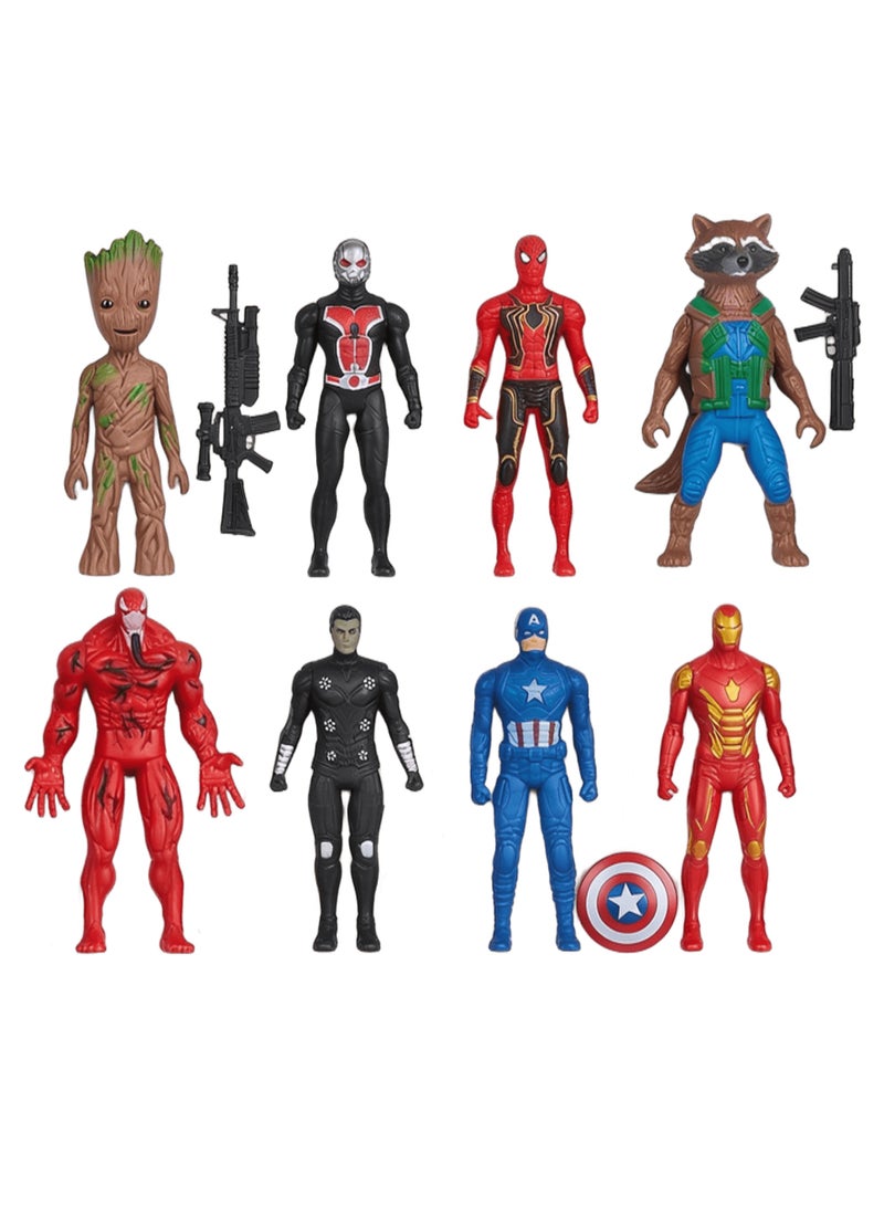 Marvel Super Hero Action Figures Set of 8 – Avengers & Guardians of the Galaxy | Groot, Rocket Raccoon, Captain America, Iron Man, Spider-Man, Ant-Man & Carnage | 4-Inch Collectible Toy Set & Cake Toppers | Best Birthday Gift for Boys & Kids 3+ - Image 2