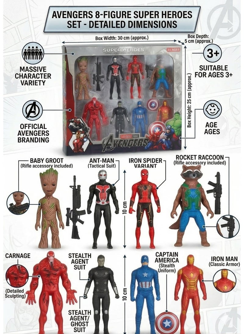 Marvel Super Hero Action Figures Set of 8 – Avengers & Guardians of the Galaxy | Groot, Rocket Raccoon, Captain America, Iron Man, Spider-Man, Ant-Man & Carnage | 4-Inch Collectible Toy Set & Cake Toppers | Best Birthday Gift for Boys & Kids 3+ - Image 3