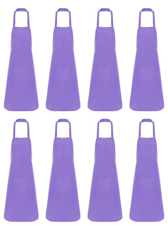 Fengek 8 Pcs Bib Apron for Unisex Colorful Kitchen Apron Bulk with 2 Roomy Pockets for Kitchen BBQ Painting Baking (Purple) - Image 1