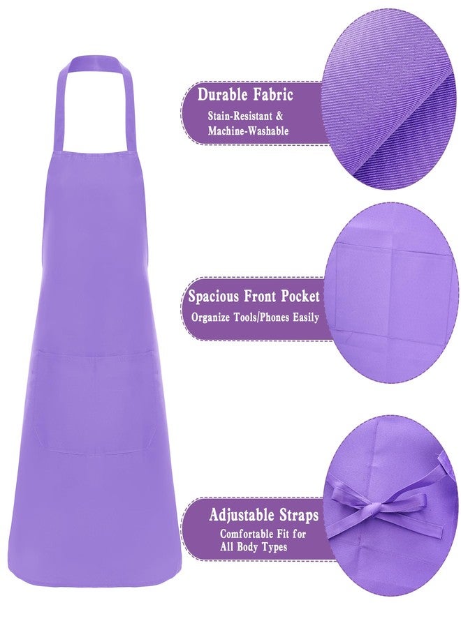 Fengek 8 Pcs Bib Apron for Unisex Colorful Kitchen Apron Bulk with 2 Roomy Pockets for Kitchen BBQ Painting Baking (Purple) - Image 3