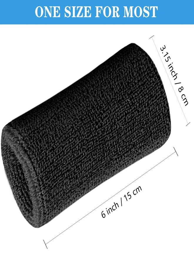 IMAGERIO 6 Inch Wrist Sweatbands Tennis Wrist Bands Absorbent Sweat Band for Men and Women Sport Long Wrist Bands, Breathable Cotton Athletic Sweatbands for Basketball, Workout, Running (4 Pack)-Black - Image 2