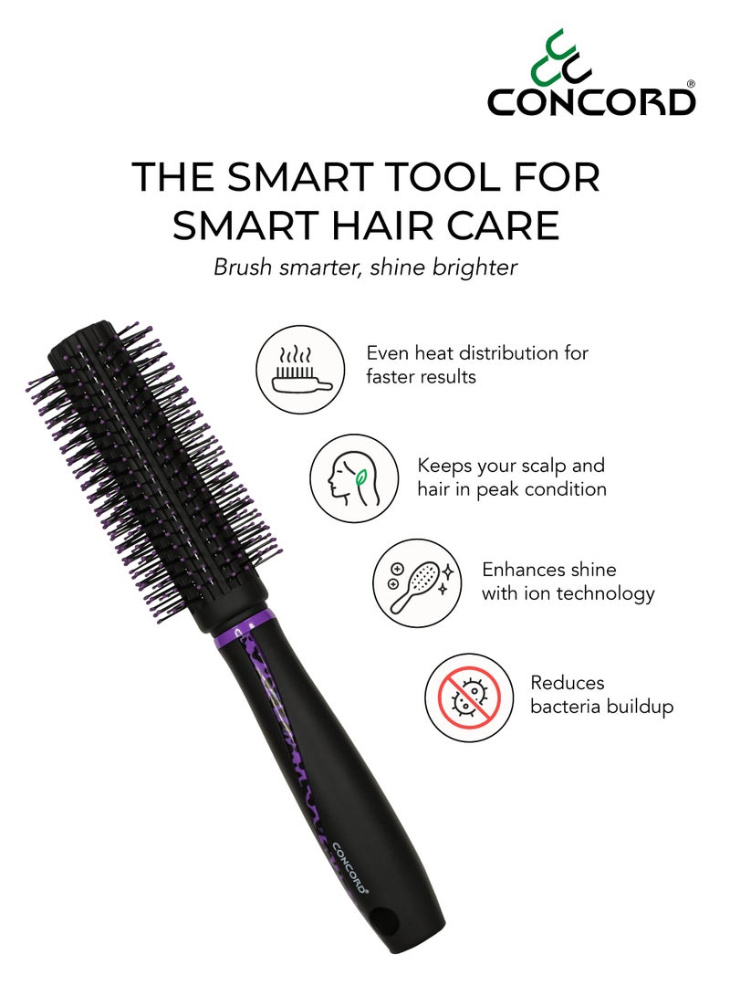CONCORD Hair Brush – Round Brush for Styling, Detangling, Curling, Blow Dry Styling & Smoothing | Soft Nylon Bristles with Ceramic Tips | Lightweight, Travel Friendly | For All Hair Types, Unisex - Image 3