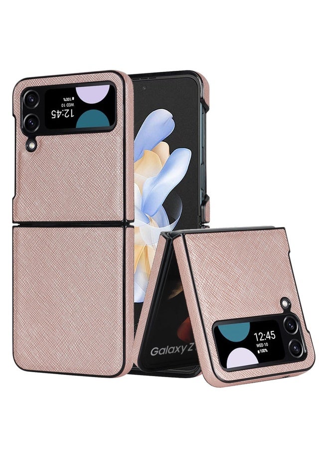 BURAQ Case Cover For Samsung Galaxy Z Flip4 5G Cross Pattern Foldable Phone Case(Rose Gold) - Image 1