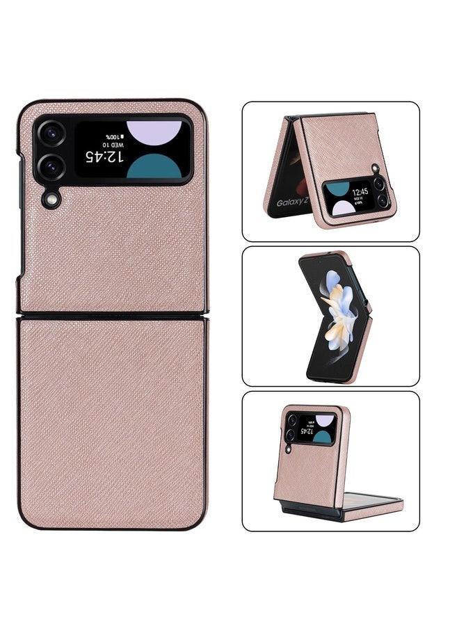 BURAQ Case Cover For Samsung Galaxy Z Flip4 5G Cross Pattern Foldable Phone Case(Rose Gold) - Image 3