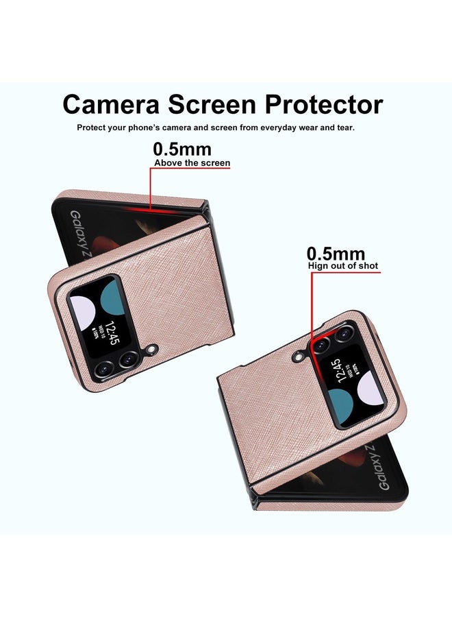 BURAQ Case Cover For Samsung Galaxy Z Flip4 5G Cross Pattern Foldable Phone Case(Rose Gold) - Image 4
