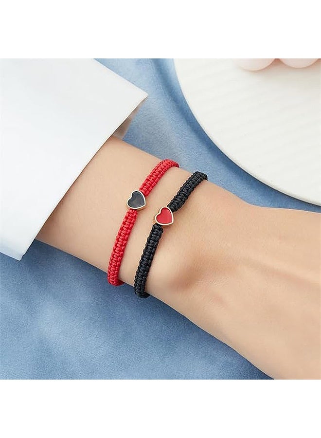 Photon أساور من الخرز الملون على شكل قلب مكونة من قطعتين، مجموعة أساور قابلة للتعديل للأزواج، أساور متطابقة للأزواج والصداقات، سوار معصم مضفر من الجلد على شكل قلب من بينكي بروميس، أساور قابلة للتعديل، هدايا عيد الحب - Image 3