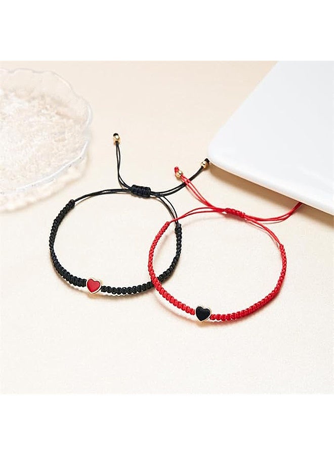 Photon أساور من الخرز الملون على شكل قلب مكونة من قطعتين، مجموعة أساور قابلة للتعديل للأزواج، أساور متطابقة للأزواج والصداقات، سوار معصم مضفر من الجلد على شكل قلب من بينكي بروميس، أساور قابلة للتعديل، هدايا عيد الحب - Image 4