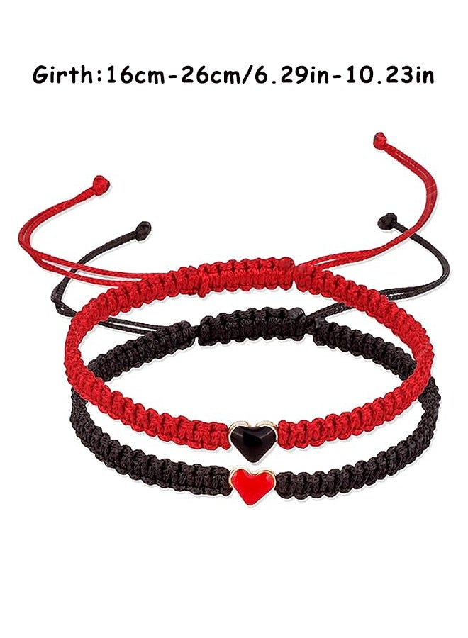 Photon أساور من الخرز الملون على شكل قلب مكونة من قطعتين، مجموعة أساور قابلة للتعديل للأزواج، أساور متطابقة للأزواج والصداقات، سوار معصم مضفر من الجلد على شكل قلب من بينكي بروميس، أساور قابلة للتعديل، هدايا عيد الحب - Image 2