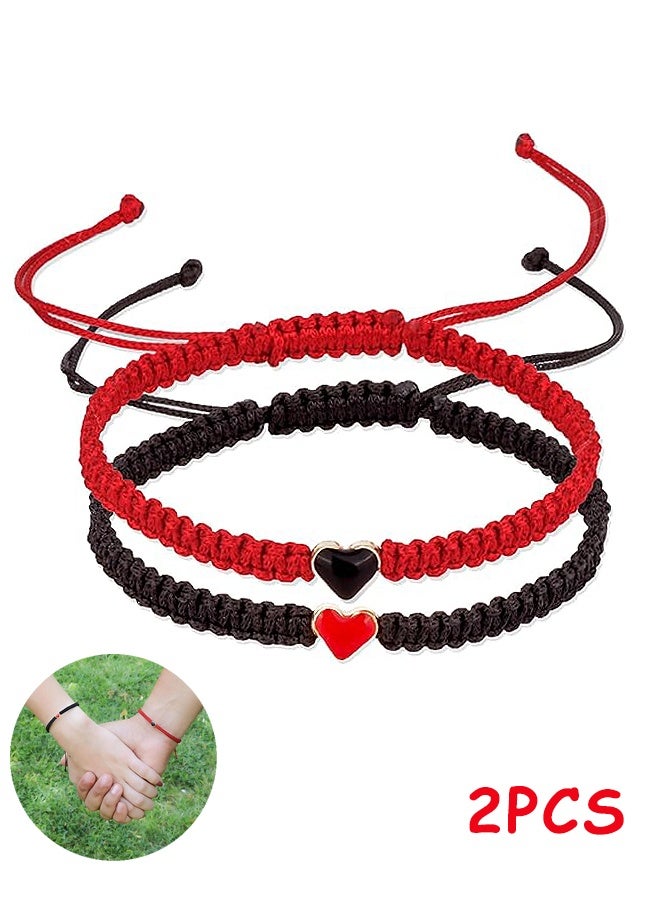 Photon أساور من الخرز الملون على شكل قلب مكونة من قطعتين، مجموعة أساور قابلة للتعديل للأزواج، أساور متطابقة للأزواج والصداقات، سوار معصم مضفر من الجلد على شكل قلب من بينكي بروميس، أساور قابلة للتعديل، هدايا عيد الحب - Image 1