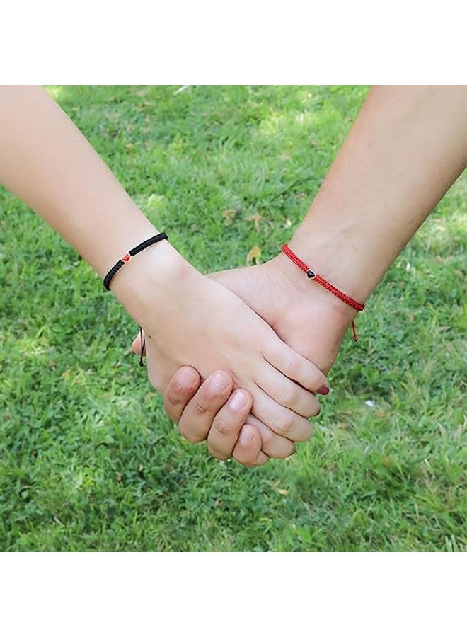 Photon أساور من الخرز الملون على شكل قلب مكونة من قطعتين، مجموعة أساور قابلة للتعديل للأزواج، أساور متطابقة للأزواج والصداقات، سوار معصم مضفر من الجلد على شكل قلب من بينكي بروميس، أساور قابلة للتعديل، هدايا عيد الحب - Image 5