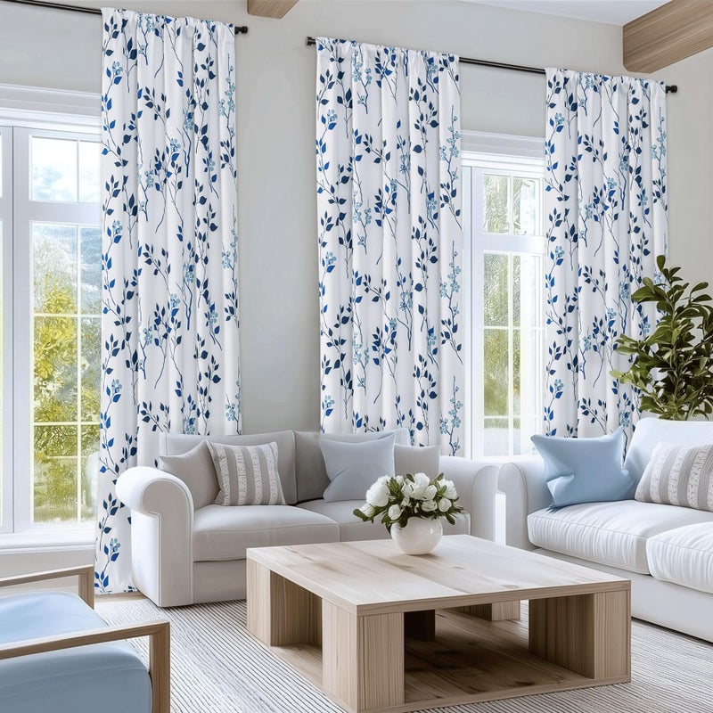 Beauoop Floral 100% Blackout Curtains 84 Inches Long 2 Panels for Bedroom Living Room Navy Blue and White Flower Patterned Room Darkening Thermal Soundproof Rod Pocket Back Tab Window Drapes, 52X84 - Image 5