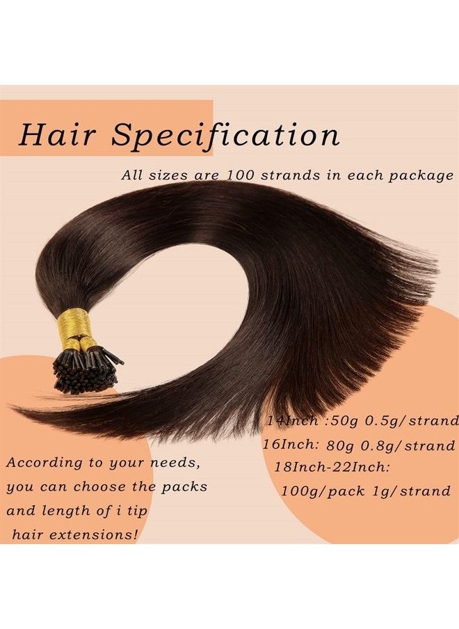 JIAMEISI - I Tip Human Hair Extensions,Real Hair I-Tip Extensions Keratin Bond Hair Extensions,100g 1g/Strand 20inches #2 Dark Brown Human Hair I Tip Extensions for Women - Image 1