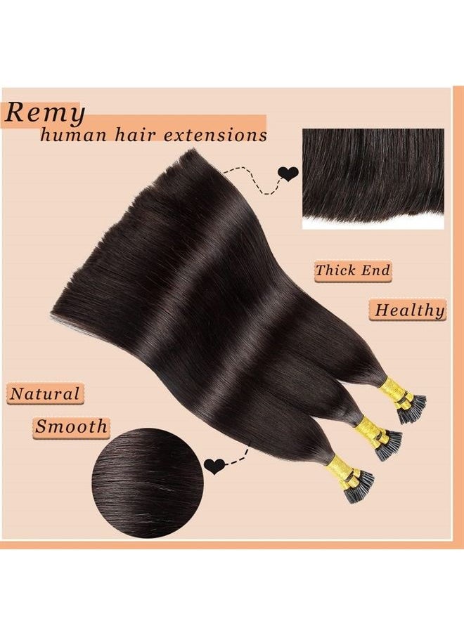 JIAMEISI - I Tip Human Hair Extensions,Real Hair I-Tip Extensions Keratin Bond Hair Extensions,100g 1g/Strand 20inches #2 Dark Brown Human Hair I Tip Extensions for Women - Image 1