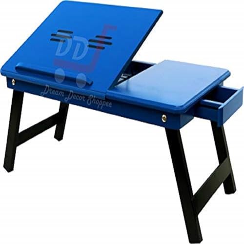 DDS Dream Decor Shoppee Wood Portable Laptop Table Adjustable Height With 1 Drawer (Blue) - Image 1