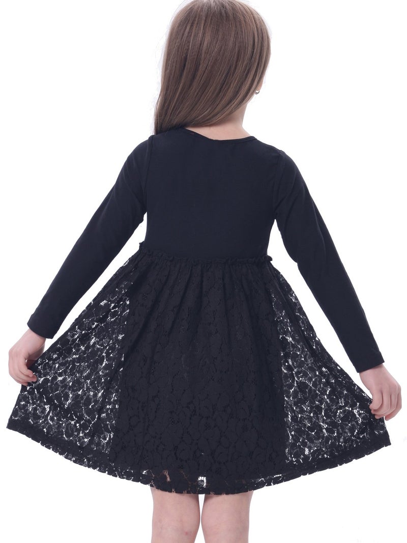 Bonny Billy Girl's Casual Satin Lace Black Dresses with Bow 3-4 Years - Image 2