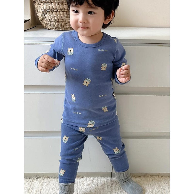 Baby'S Autumn Clothes And Trousers High Waist Belly Protection Suit Baby'S Winter Pure Cotton Boneless Thermal Underwear For Men And Women Children'S Pajamas - Image 5