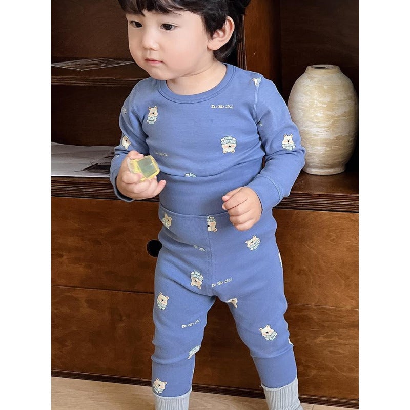 Baby'S Autumn Clothes And Trousers High Waist Belly Protection Suit Baby'S Winter Pure Cotton Boneless Thermal Underwear For Men And Women Children'S Pajamas - Image 2