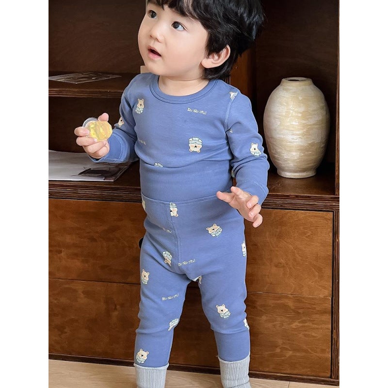 Baby'S Autumn Clothes And Trousers High Waist Belly Protection Suit Baby'S Winter Pure Cotton Boneless Thermal Underwear For Men And Women Children'S Pajamas - Image 4
