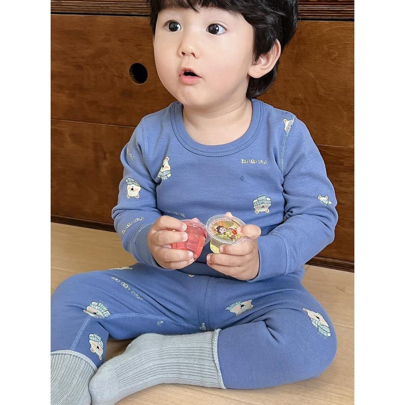 Baby'S Autumn Clothes And Trousers High Waist Belly Protection Suit Baby'S Winter Pure Cotton Boneless Thermal Underwear For Men And Women Children'S Pajamas - Image 3