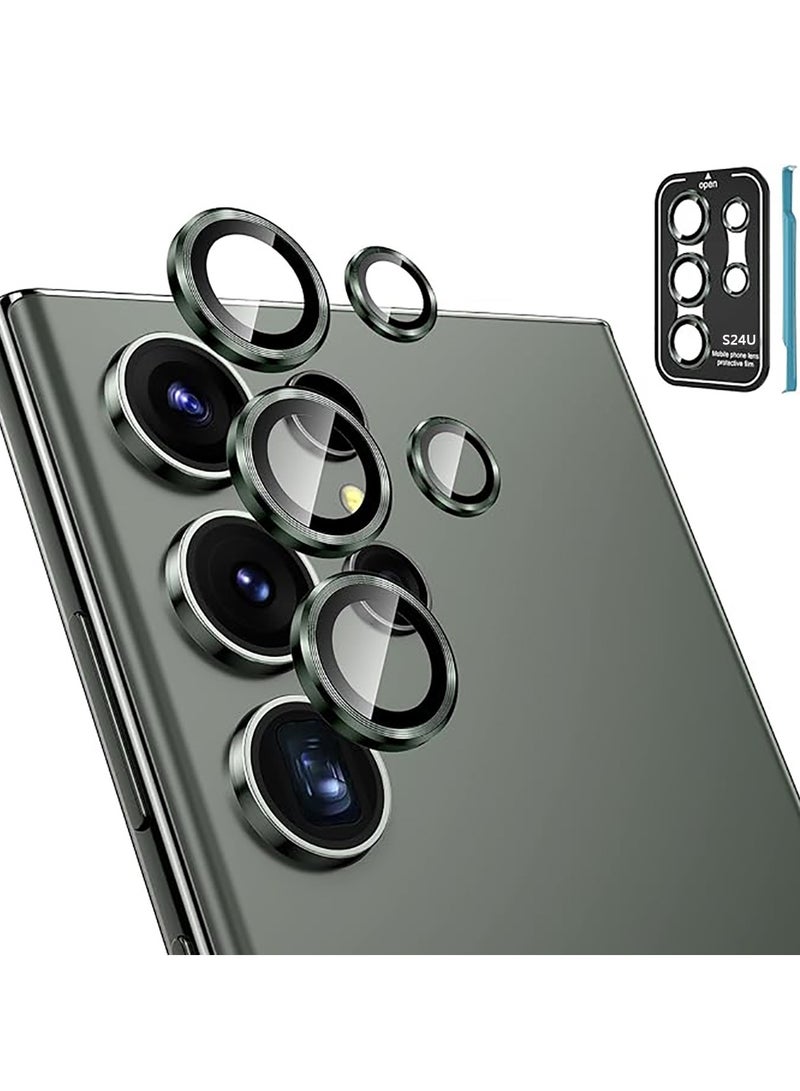 (3+2PCS) for Samsung Galaxy S24 Ultra 5G Camera Lens Protector, 9H Tempered Glass Camera Cover Screen Protector Metal Individual Ring [Installation Tray][Removal tool][Case Friendly]- Green - Image 1