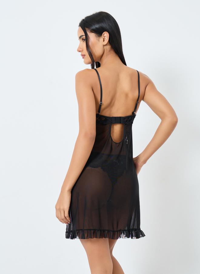 Styli Lace Center Front Open Babydoll with Ruffles Hem and Brief - Image 5