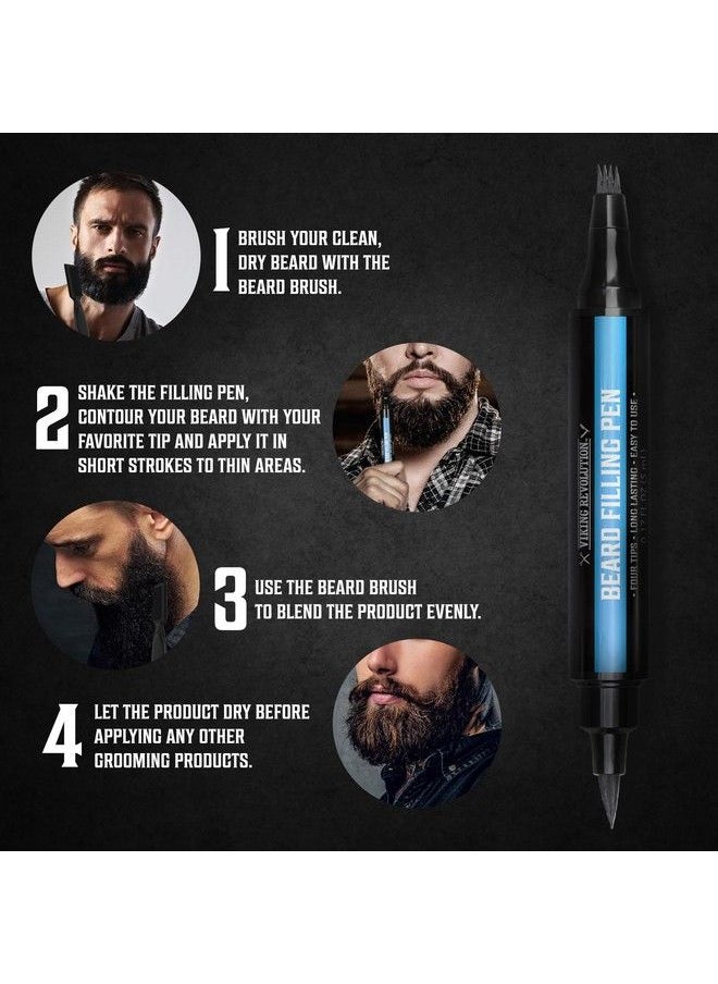 Viking Revolution - Beard Pen (2 Pack) Black Beard Pencil Filler For Men Lapiz Para Barba De Hombre Beard Filler For Men Waterproof Beard Filling Pen Kit Long Lasting Beard Filler Pen With Brush - Image 1