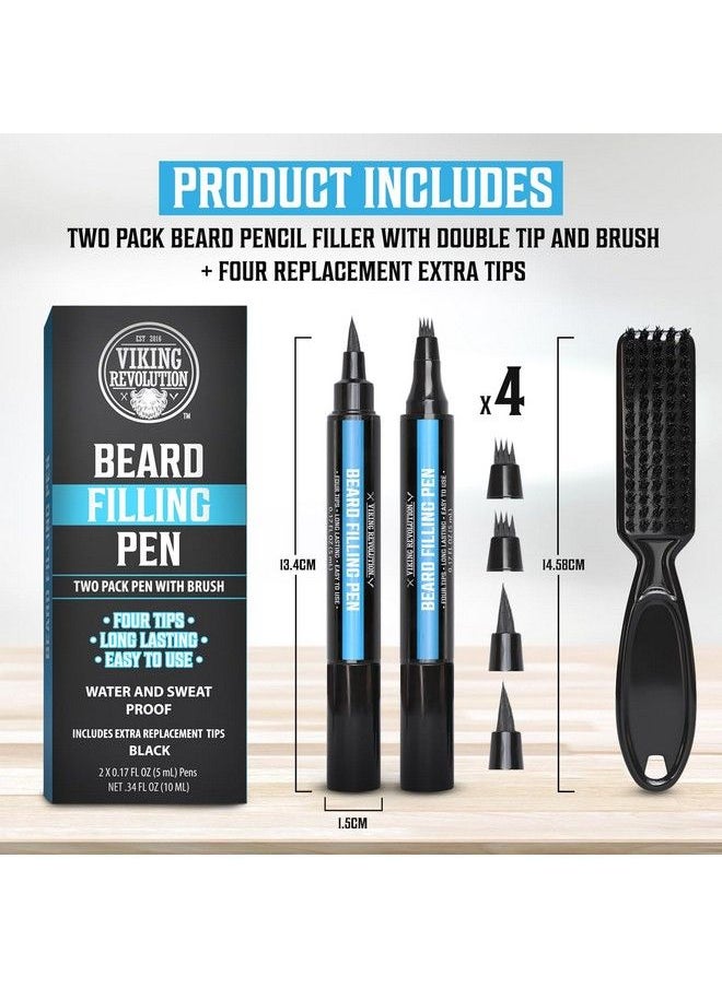 Viking Revolution - Beard Pen (2 Pack) Black Beard Pencil Filler For Men Lapiz Para Barba De Hombre Beard Filler For Men Waterproof Beard Filling Pen Kit Long Lasting Beard Filler Pen With Brush - Image 1